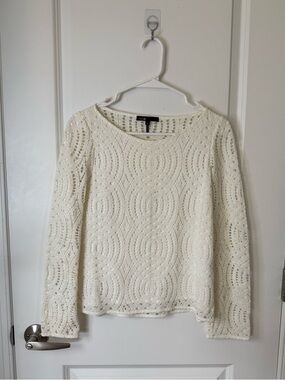 Maje White Crochet Lace Long Sleeve Top